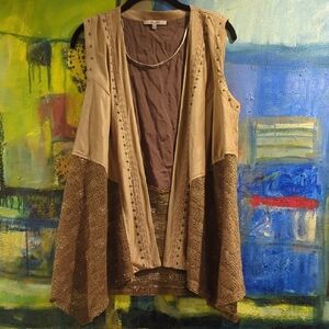 Beige and Brown Sleeveless Vest